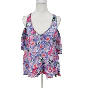 Show Me Your Mumu Women's Floral Cold Shoulder Top Medium Boho Festival Blouse